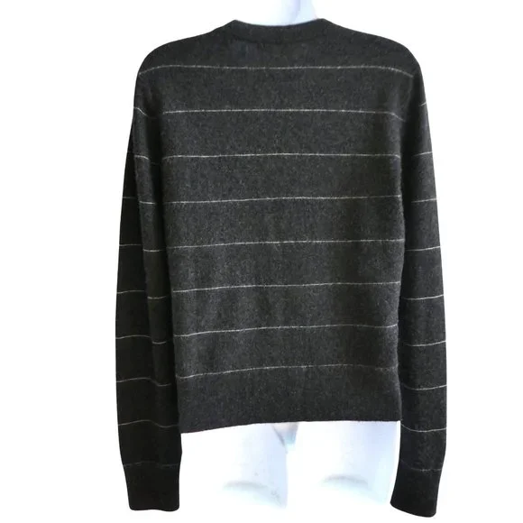 CaSHMeRe Vince Fitted Crew Neck Sweater Striped Heather Charcoal Dove Oat M